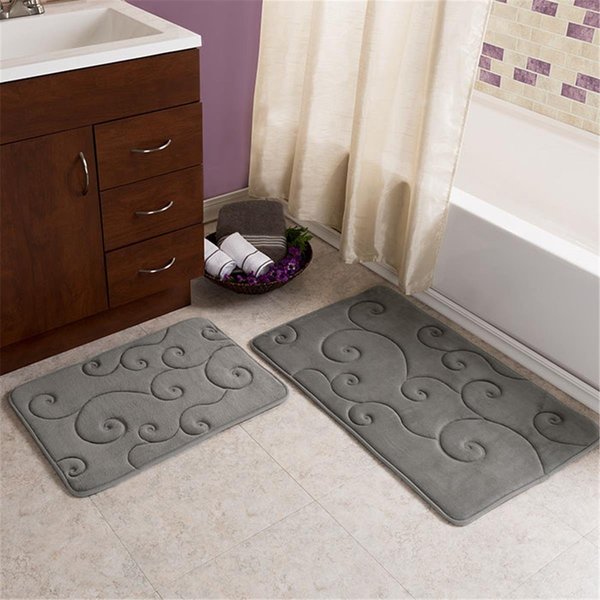 Lavish Home Coral Fleece Embossed Pattern Memory Foam Bath MatPlatinum - 2 Piece, 2PK 67-0034-P